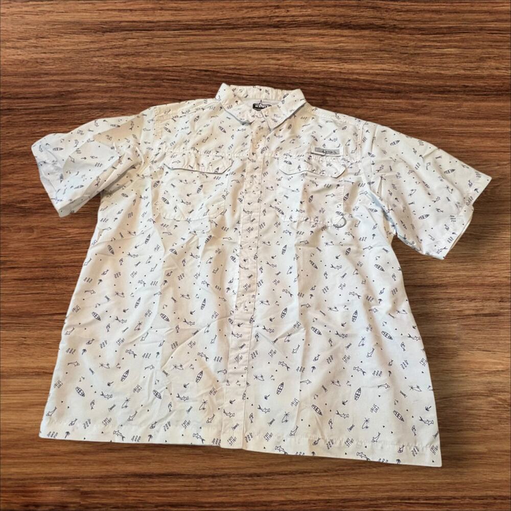 Habit Sun and Fun UPF 40+ Fishing Shirt White Shark Print Size XL/XG